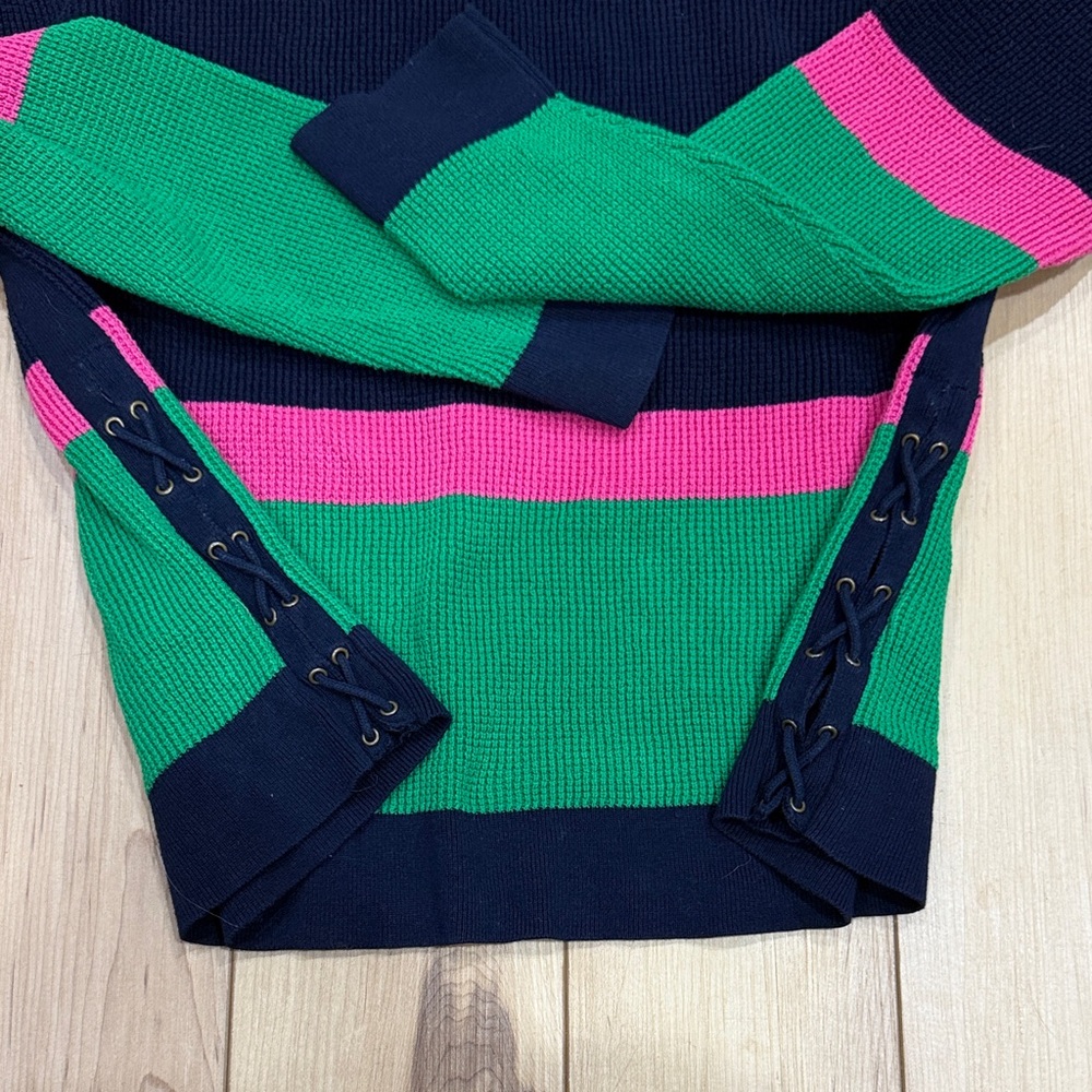 LRL Ralph Lauren Multicolor Striped Waffle Knit Crew Neck Sweater - Picture 5 of 7